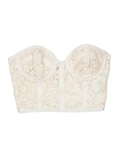 Pre-owned Costarellos Lace Pattern Strapless Crop Top In White