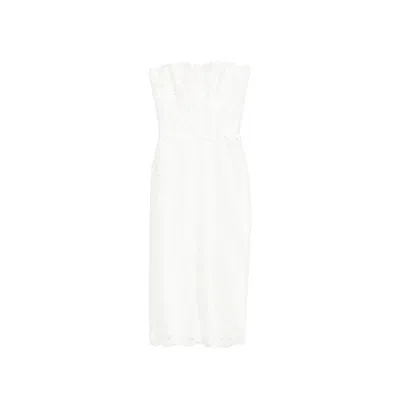 Costarellos Lace Strapless Midi Dress In White