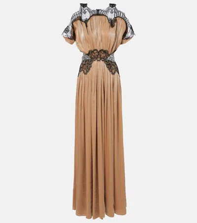 Costarellos Lace-trimmed Velvet Gown In Neutral