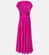 Costarellos Lapis Draped Velvet Midi Dress In Pink