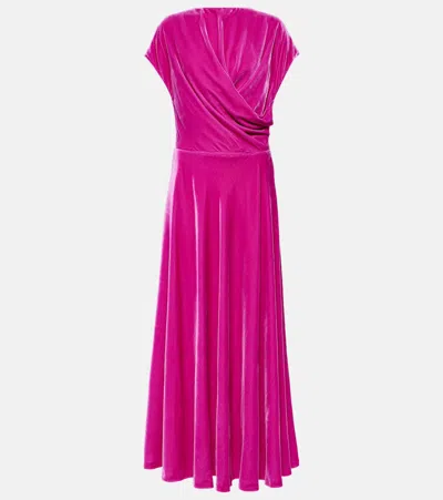 Costarellos Lapis Draped Velvet Midi Dress In Pink
