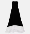 Costarellos Laurette Lace-trimmed Velvet Gown In Black