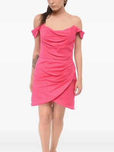 Costarellos Leanna Draped Linen Mini Dress In Pink