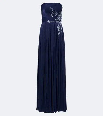 Costarellos Lenina Lurex Georgette Bustier Gown In Blue