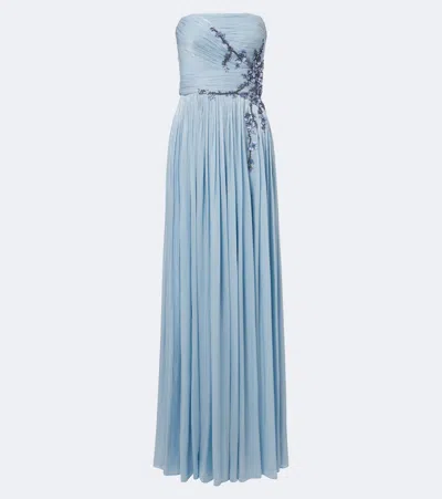Costarellos Lenina Lurex Georgette Bustier Gown In Blue