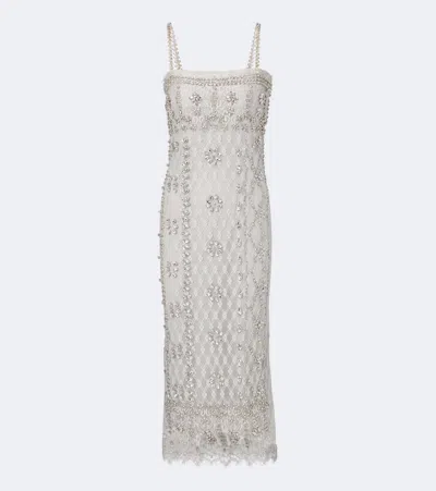 Costarellos Leona Beaded Lace Cocktail Dress In Grey