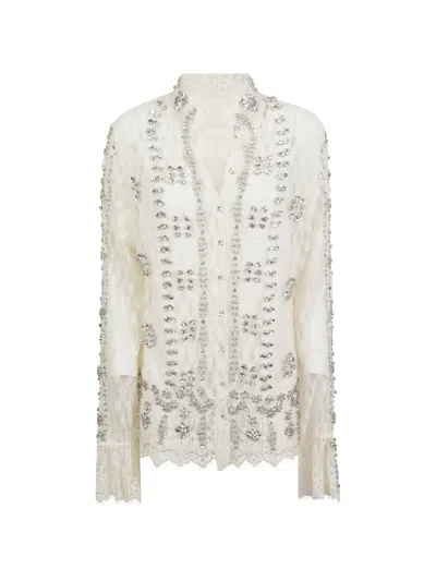 Costarellos Lilou Crystal-embellished Lace Shirt In White