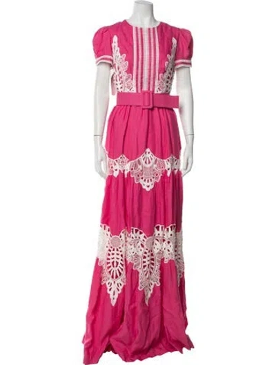 Pre-owned Costarellos Linen Long Dress In Pink