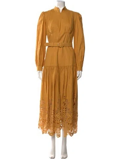 Pre-owned Costarellos Linen Midi Length Dress In Yellow