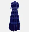 Costarellos Lissie Lace And Velvet Gown In Navy
