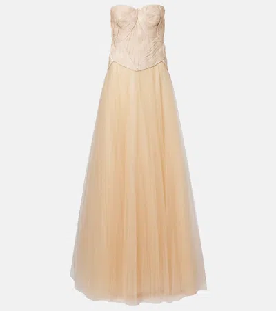 Costarellos Lucasta Georgette Bustier Gown In Neutral