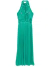 Costarellos Georgette-maxikleid Aus Lurex In Grün