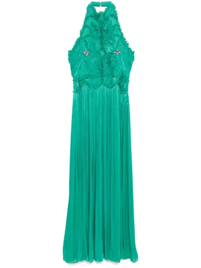 Costarellos Georgette-maxikleid Aus Lurex In Grün