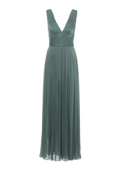Costarellos Lurex Georgette Maxi Dress With Deep V-neckline In Green