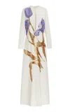 Costarellos Malvina Sequined Crepe Column Gown In White