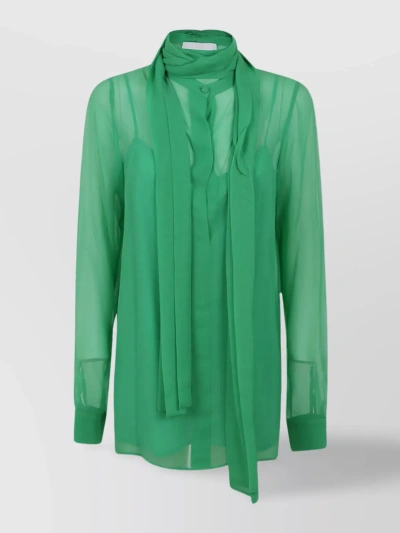 Costarellos Mandarin Collar Silk Chiffon Blouse In Green