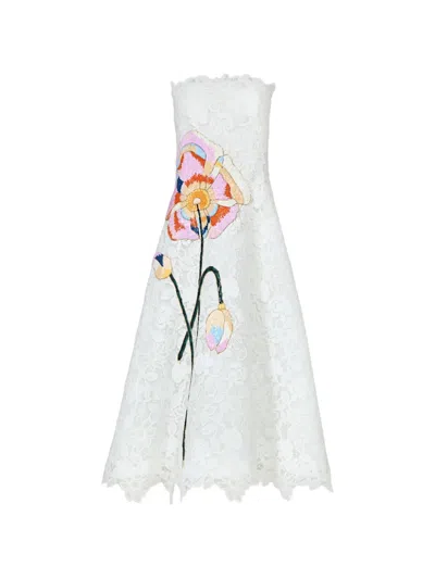 Costarellos Marina Floral-appliqué Lace Midi Gown In White