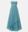 Costarellos Marinel Plissé Tulle Gown In Turquoise