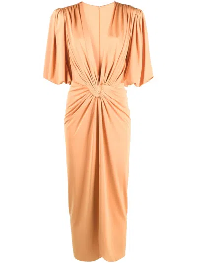 Costarellos Mika Twist-front Midi Dress In Orange