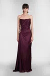 Costarellos Milia Embellished Gathered Gown In Bordeaux