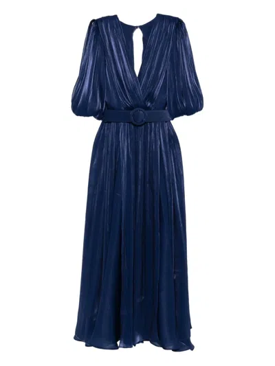 Costarellos Mira Pleated Belted Midi Dress In Blue