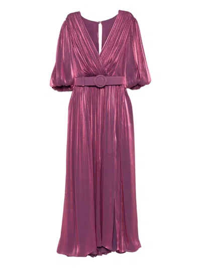 Costarellos Mira Pleated Belted Midi Dress In Pink