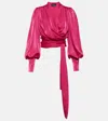 Costarellos Mouglalis Wrap Satin Blouse In Pink