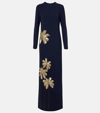 Costarellos Nevina Crystal-embellished Crêpe Gown In Blue