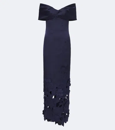 Costarellos Norelle Off-shoulder Satin Midi Dress In Blue