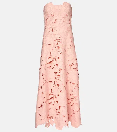 Costarellos Norina Laser-cut Satin Midi Dress In Pink