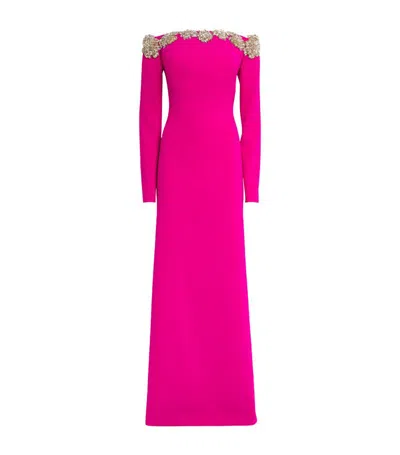 Costarellos Off-the-shoulder Meline Gown In Magenta-crystal