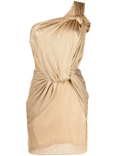Costarellos One-shoulder Cut-out Minidress In Gold