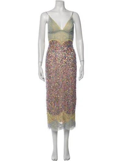 Pre-owned Costarellos Patterned Midi Length Dress In Multicolor
