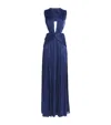 Costarellos Silla Pleated Cowl-neck Maxi Dress In Blue