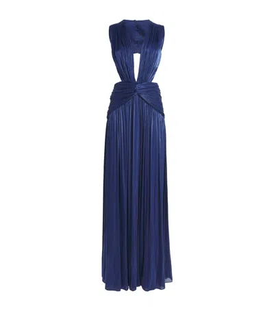 Costarellos Pleated Cut-out Georgette Gown In Blue