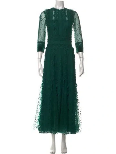Pre-owned Costarellos Polka Dot Print Long Dress In Green