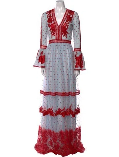 Pre-owned Costarellos Polka Dot Print Long Dress In Red