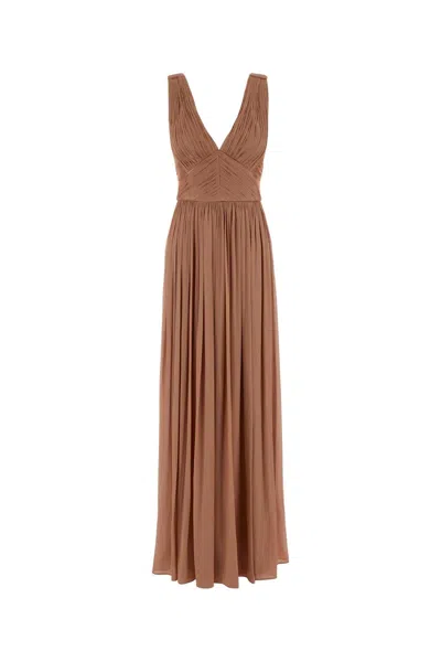 Costarellos Powder Pink Georgette Anilia Long Dress In Brown