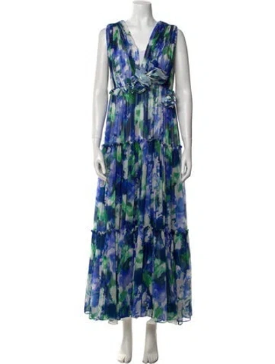 Pre-owned Costarellos Printed Long Dress In Blue