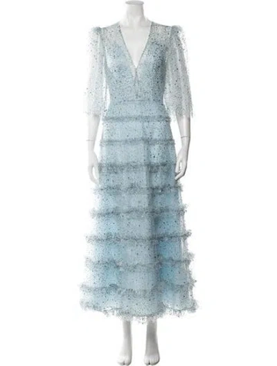 Pre-owned Costarellos Printed Long Dress In Blue