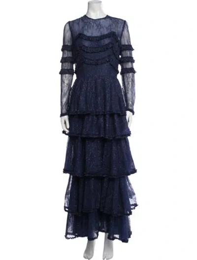 Pre-owned Costarellos Printed Long Dress In Blue