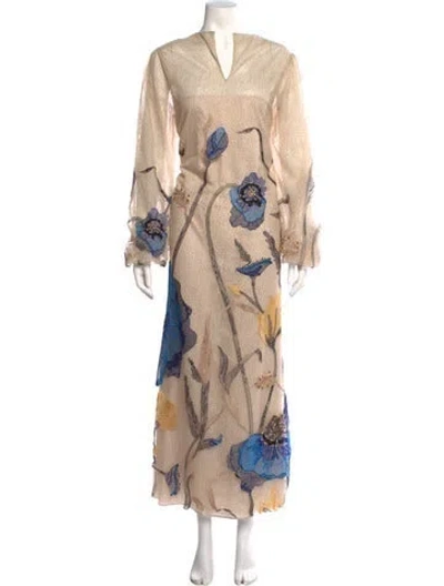 Pre-owned Costarellos Printed Long Dress In Neutrals