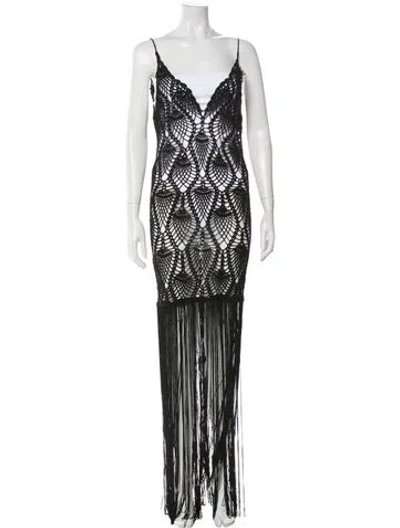 Pre-owned Costarellos Printed Long Dress W/ Tags In Black