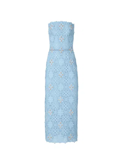 Costarellos Renelle Crystal-embellished Embroidered Midi Dress In Blue