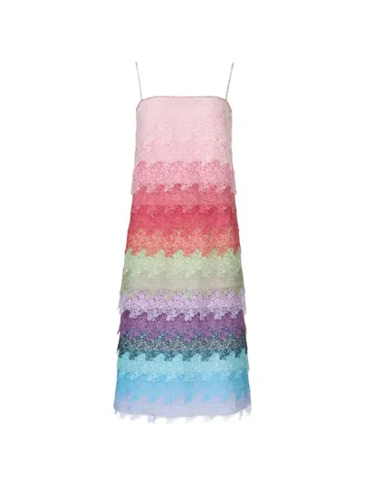 Costarellos Rinna Tiered Lace Midi Dress In Multi