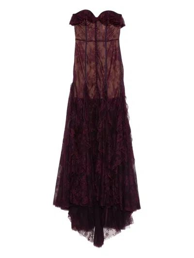 Costarellos Rosaline Lace-ruffled Dress In Burgundy