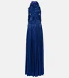 Costarellos Ruched Halterneck Georgette Gown In Blue