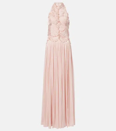 Costarellos Ruched Halterneck Georgette Gown In Pink