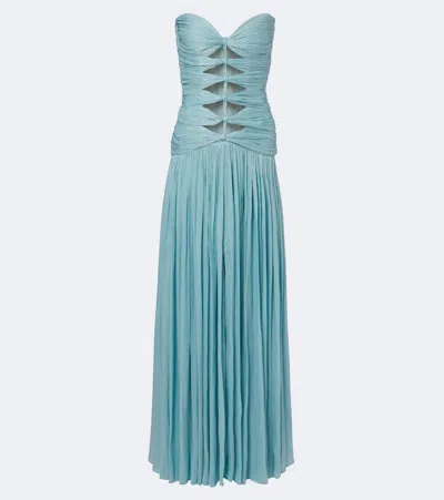Costarellos Ruched Lurex Georgette Gown In Blue