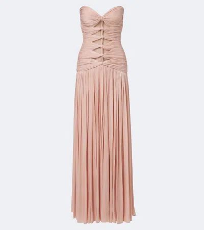 Costarellos Ruched Lurex Georgette Gown In Pink